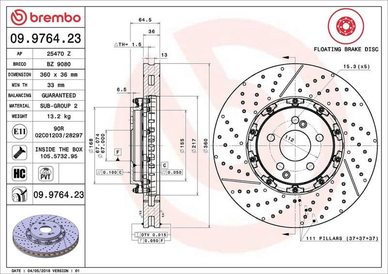 Brake Disc PRIME LINE - Floating 09.9764.23 - image 3