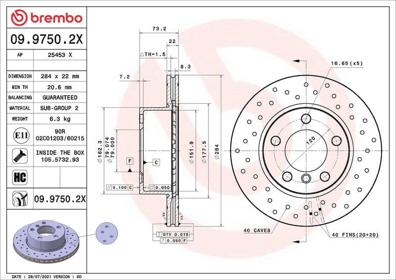 Brake Disc XTRA LINE - Xtra 09.9750.2X - image 2