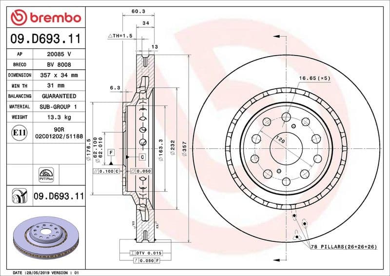 Brake Disc PRIME LINE - UV Coated 09.D693.11 - image 3