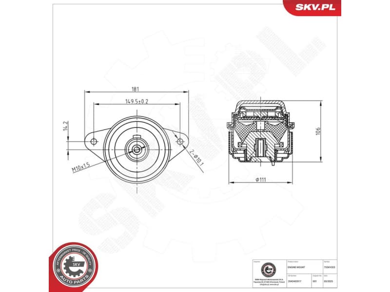 Mounting, engine 75SKV323