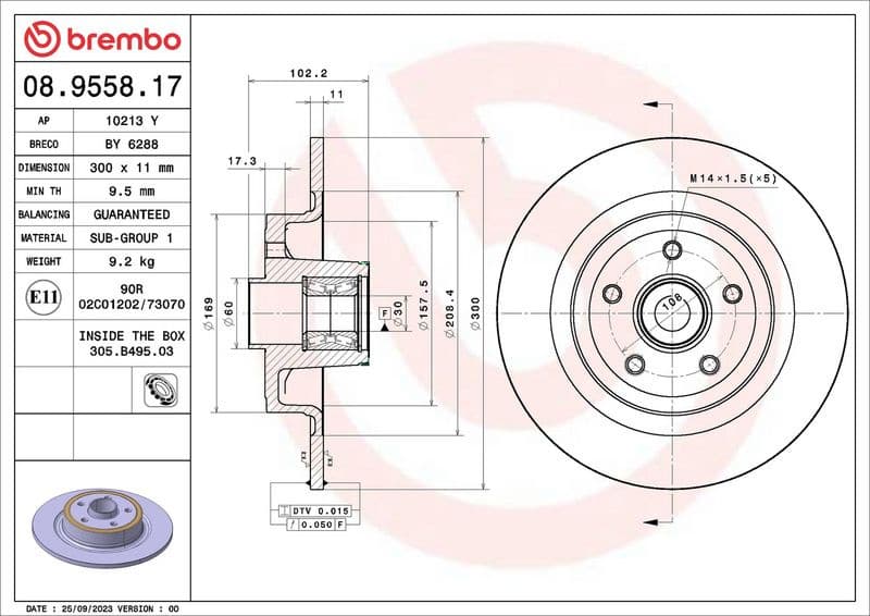 Brake Disc PRIME LINE - With Bearing Kit 08.9558.17 - image 2