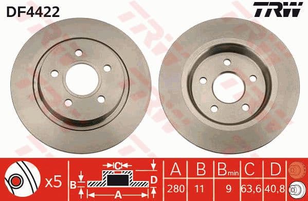 Brake discs kit rear, (2pcs), Top Quality DF4422