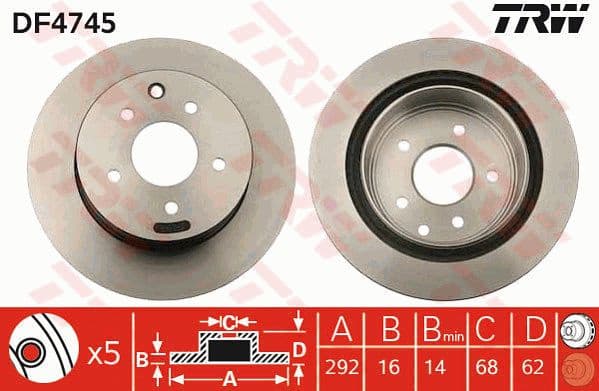 Brake discs kit rear, (2pcs), Top Quality DF4745