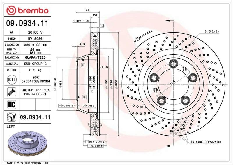 Brake Disc PRIME LINE - UV Coated 09.D934.11 - image 3