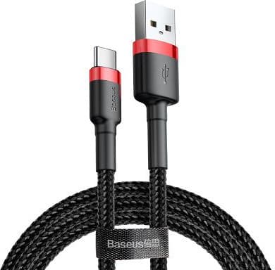 Kabelis USB A kištukas - USB C kištukas, 1.0m QC3.0 su nailoniniu šarvu raudonas/juodas BASEUS