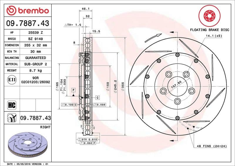 Brake Disc PRIME LINE - Floating 09.7887.43