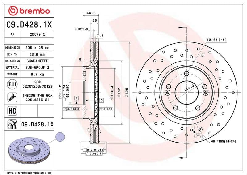 Brake Disc XTRA LINE - Xtra 09.D428.1X