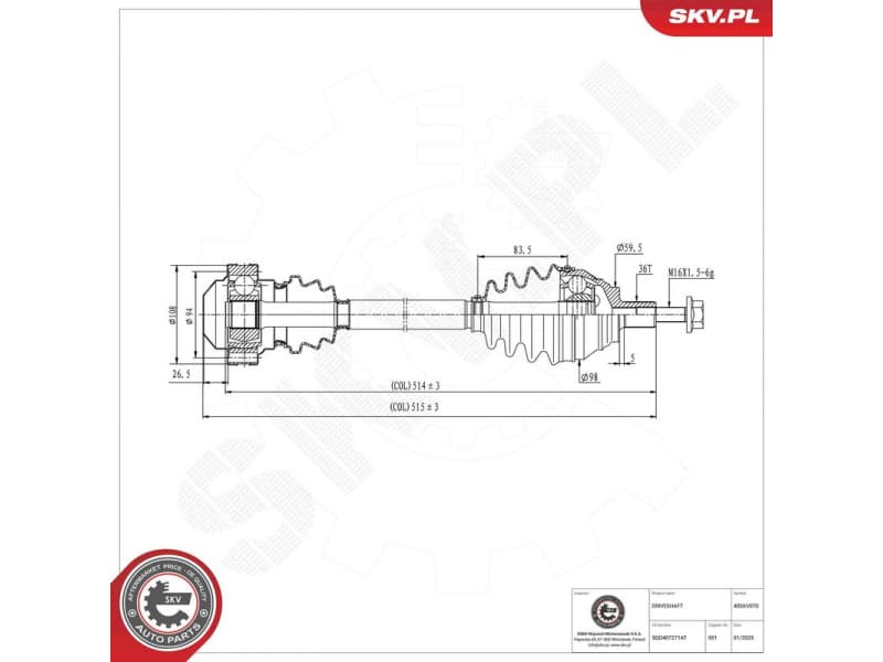Drive Shaft 40SKV070