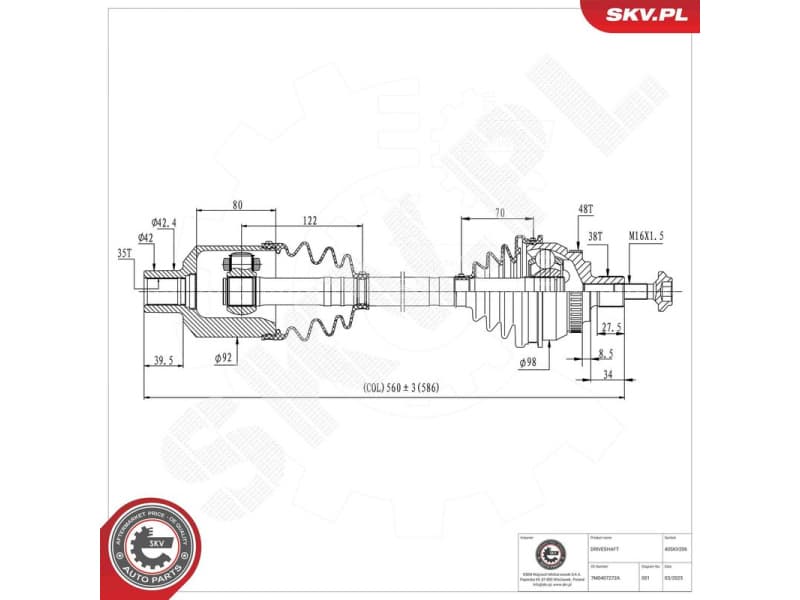 Drive Shaft 40SKV206