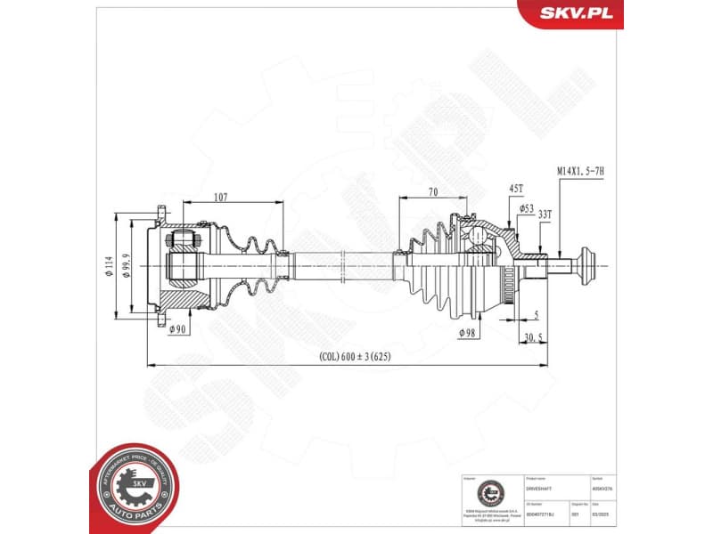 Drive Shaft 40SKV276