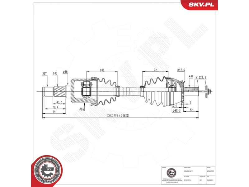 Drive Shaft 40SKV291