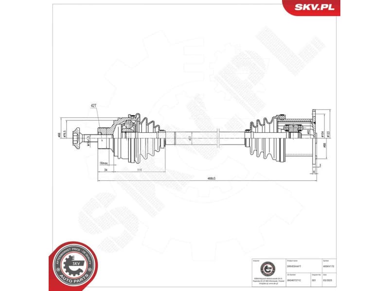 Drive Shaft 40SKV172