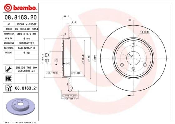 Brake Disc PRIME LINE - UV Coated 08.8163.21