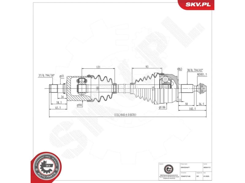 Drive Shaft 40SKV112
