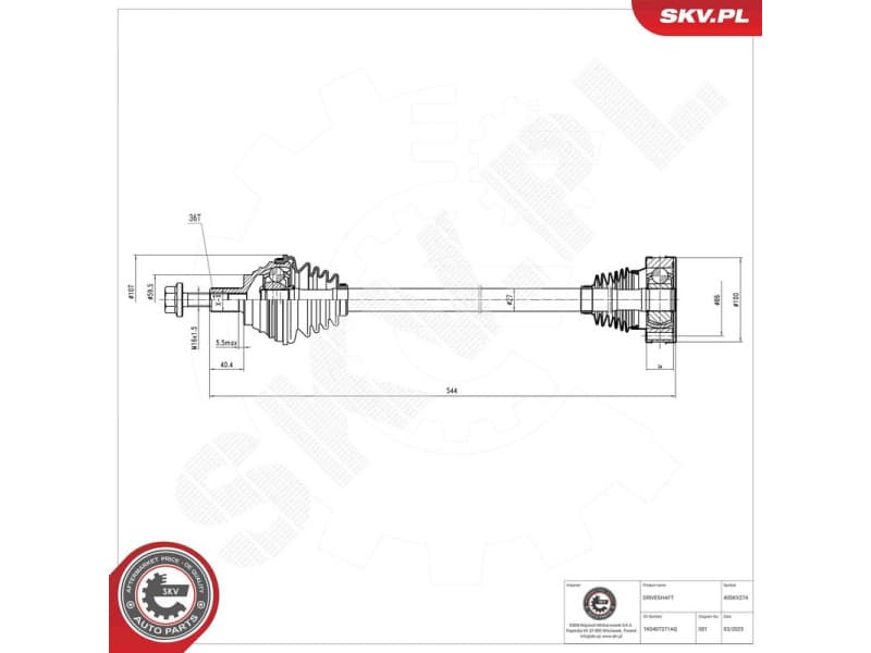 Drive Shaft 40SKV274