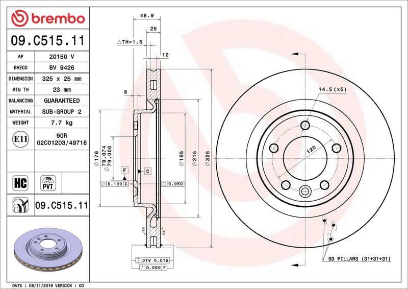 Brake Disc PRIME LINE - UV Coated 09.C515.11 - image 3