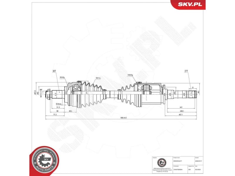 Drive Shaft 40SKV317
