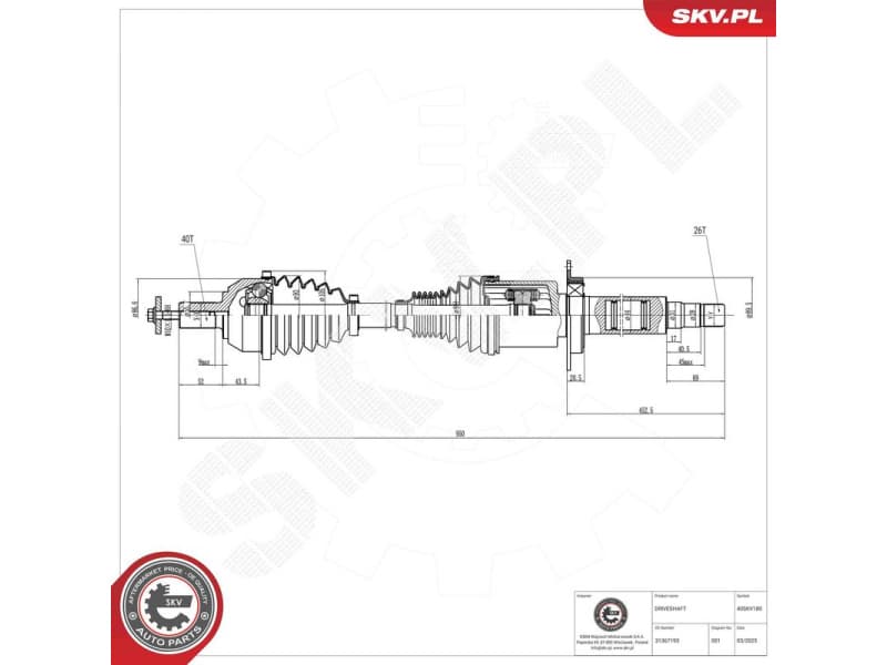 Drive Shaft 40SKV180