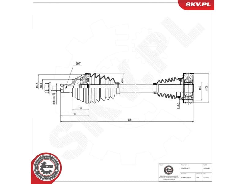 Drive Shaft 40SKV442