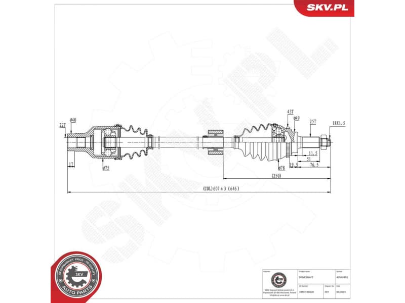 Drive Shaft 40SKV455