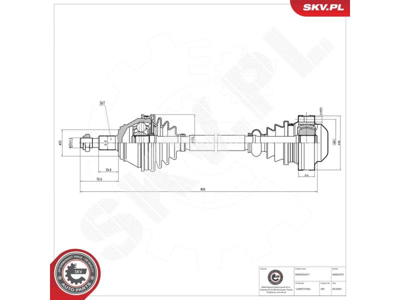 Drive Shaft 40SKV275