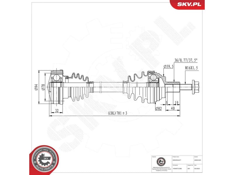 Drive Shaft 40SKV423