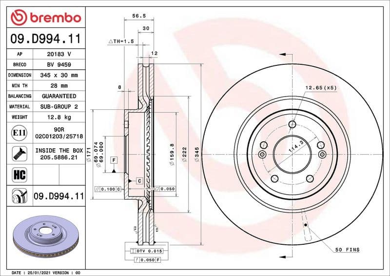 Brake Disc PRIME LINE - UV Coated 09.D994.11 - image 2