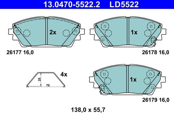Brake Pad Set, disc brake ATE Ceramic 13.0470-5522.2