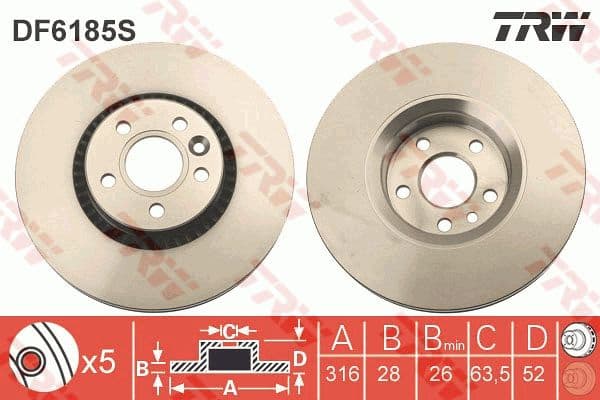 Brake disc, 1pcs FRONT, Top Quality DF6185S