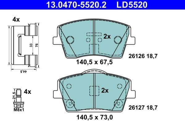Brake Pad Set, disc brake ATE Ceramic 13.0470-5520.2