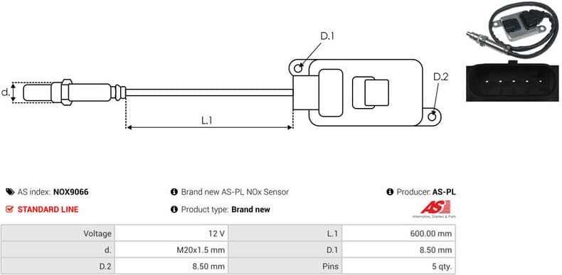 NOx Sensor, urea injection AS NOX9066 - image 3