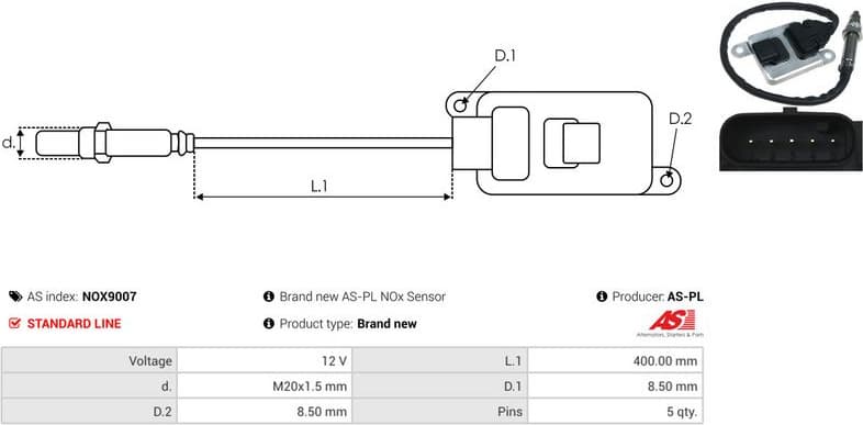 NOx Sensor, urea injection AS NOX9007 - image 3