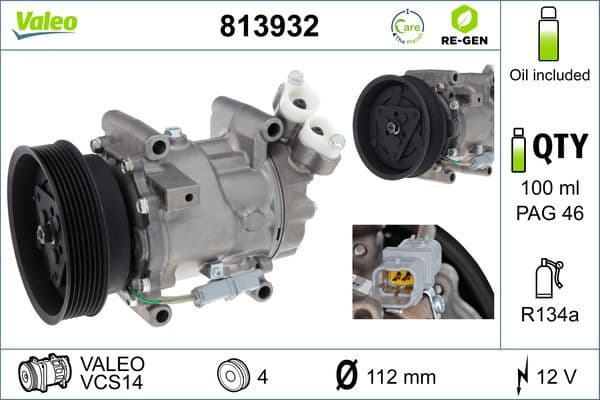 Compressor, air conditioning VALEO RE-GEN REMANUFACTURED 813932