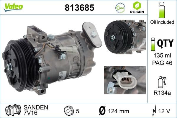 Compressor, air conditioning VALEO RE-GEN REMANUFACTURED 813685