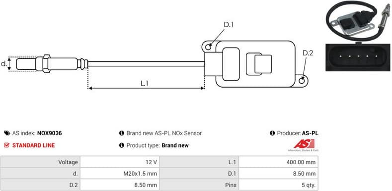 NOx Sensor, urea injection AS NOX9036 - image 3