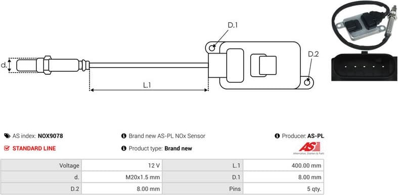 NOx Sensor, urea injection AS NOX9078 - image 2