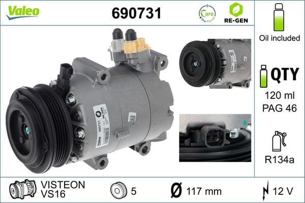 Compressor, air conditioning VALEO RE-GEN REMANUFACTURED 690731