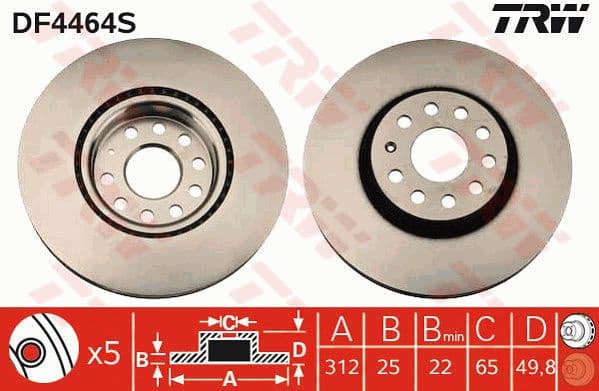 Brake disc, 1pcs FRONT, Top Quality DF4464S