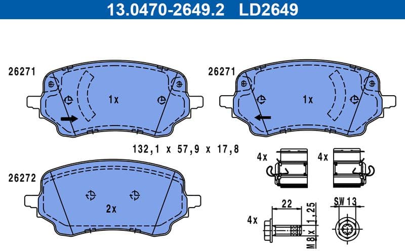 Brake Pad Set, disc brake ATE Ceramic 13.0470-2649.2
