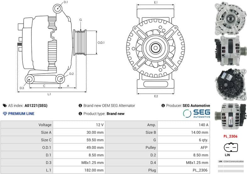 Alternator SEG Automotive A01221(SEG) - image 5