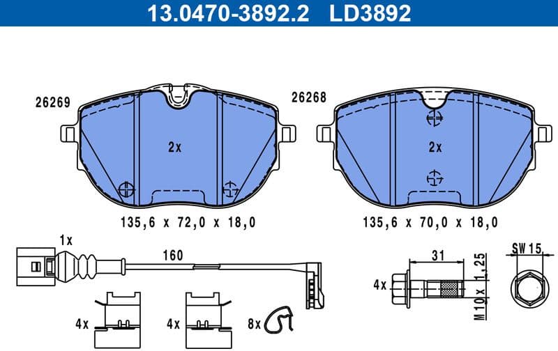 Brake Pad Set, disc brake ATE Ceramic 13.0470-3892.2