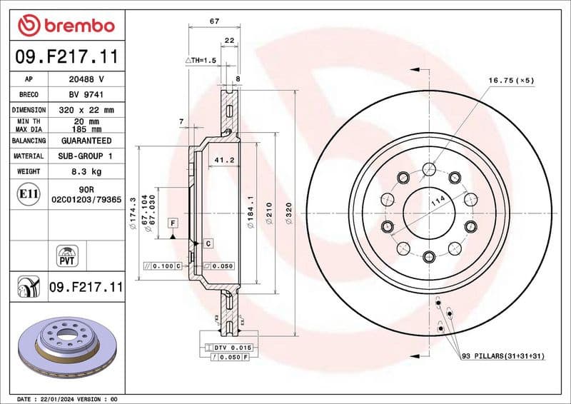 Brake Disc PRIME LINE - UV Coated 09.F217.11
