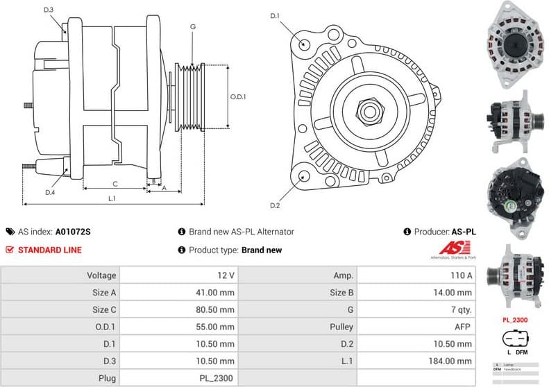 Alternator AS A01072S - image 5