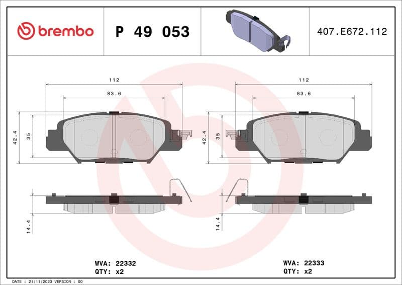 Brake pads rear, Top Quality P49053