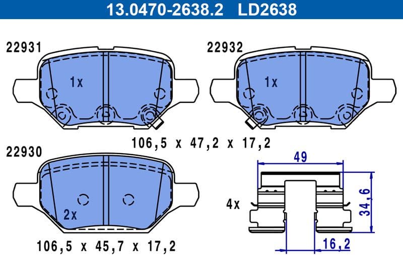 Brake Pad Set, disc brake ATE Ceramic 13.0470-2638.2