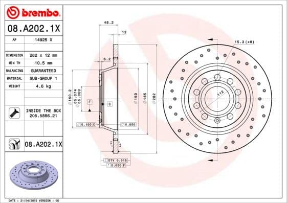 Brake Disc XTRA LINE - Xtra 08.A202.1X