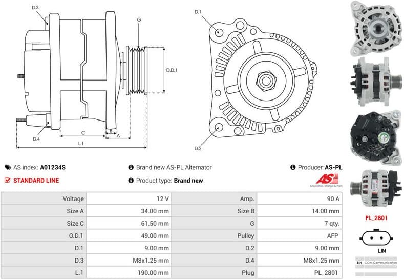 Alternator AS A01234S - image 5