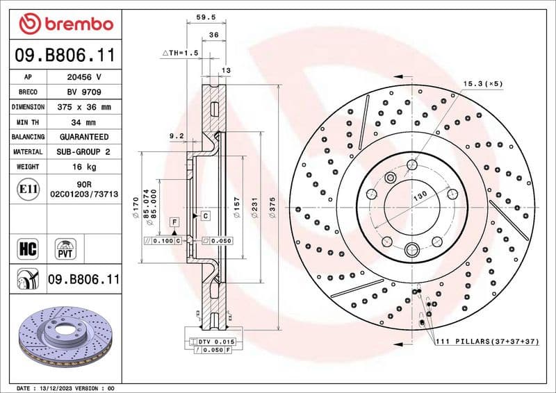 Brake Disc PRIME LINE - UV Coated 09.B806.11
