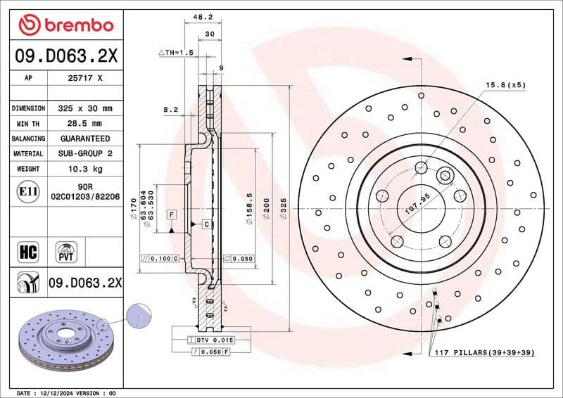 Brake Disc XTRA LINE - Xtra 09.D063.2X
