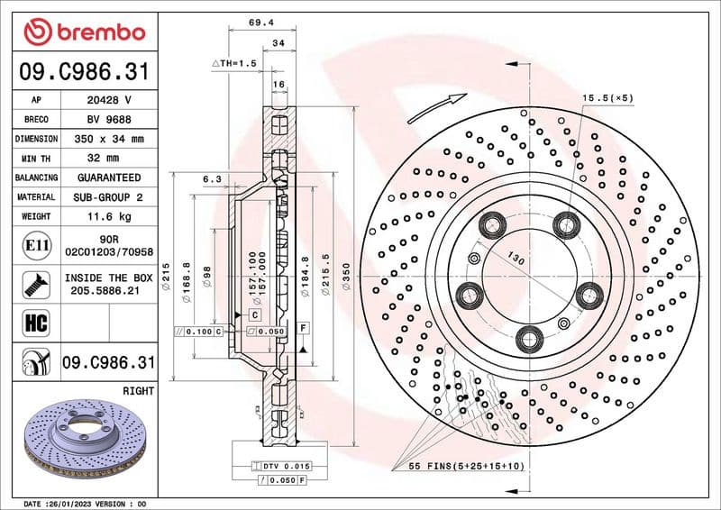 Brake Disc PRIME LINE - UV Coated 09.C986.31 - image 2